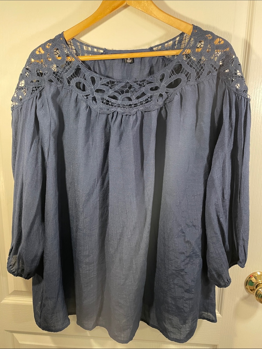 Zac & Rachel Blue Crochet Yoke Tunic